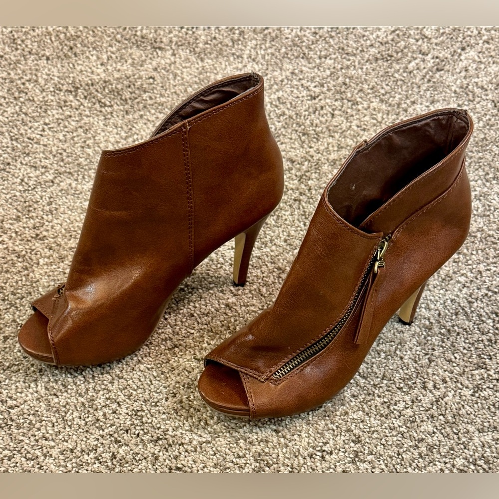 Brown Peep-Toe Ankle Boots